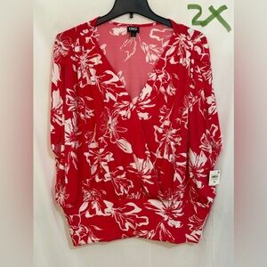 INC International Concepts Red and White Floral Blouse